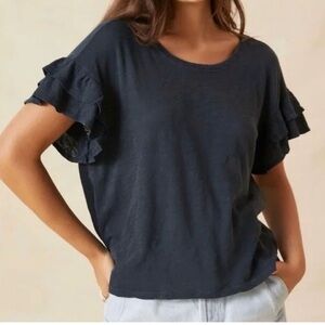 Pilcro X Anthropologie Heritage Femme Ruffle Sleeve Tee black New